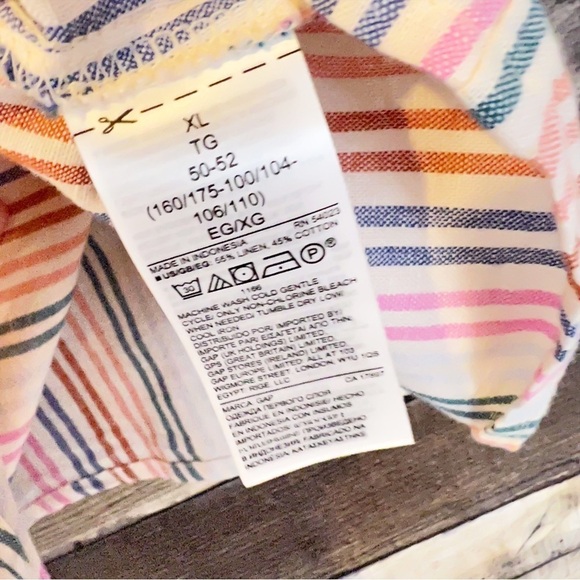GAP Rainbow Striped Button Up Tie Front Linen Blend Short Sleeve Shirt - Picture 4 of 5
